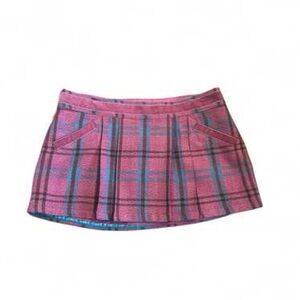 Hollister vintage  Pink and Blue Plaid Mini Skirt with velvet trim size xs EUC